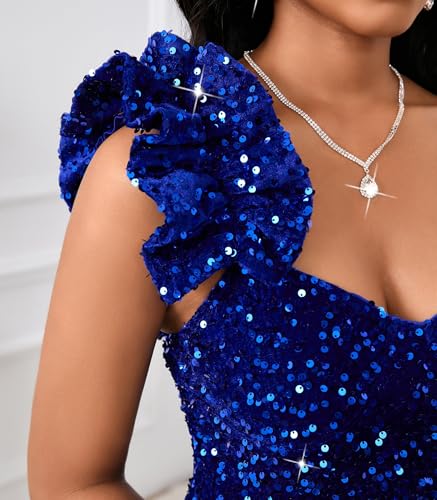 Image of Cololura Women Sexy Elegant Sequin High Split Ruffled Hem Mermaid Party Cocktail Bodycon Formal Evening Gowns Maxi Dress