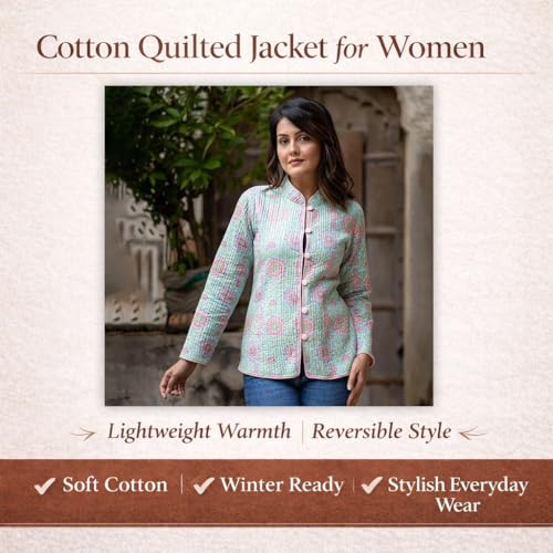 Image of Cotton Quilted Jacket for Winter | Warm Lightweight, Soft Quilted Reversible, Casual Jackets for Women | Stylish Cotton Outerwear | Breathable & Comfortable