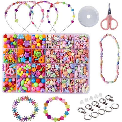 450 Pièces Perles en Bois à enfiler, Perle Enfant 3 Ans, Perles pour Bracelet, Environ perles de bricolage, bijoux, colliers