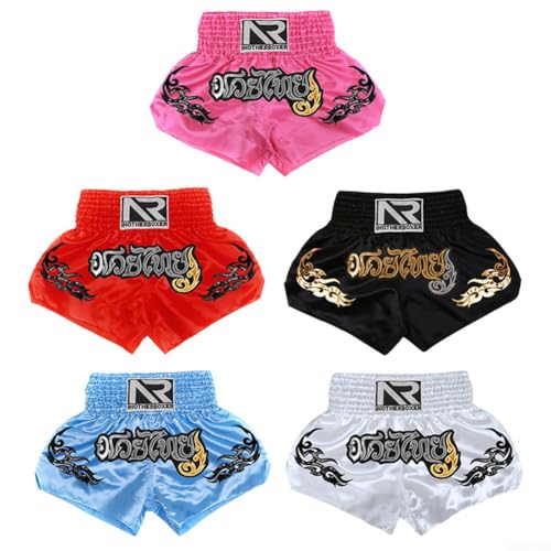 HpLive MMA Muay Thai Pantalones cortos de entrenamiento, pantalones cortos unisex para boxeo, fitness, transpirables, cintura elástica, patrón estampado (S blanco) - imagen 6