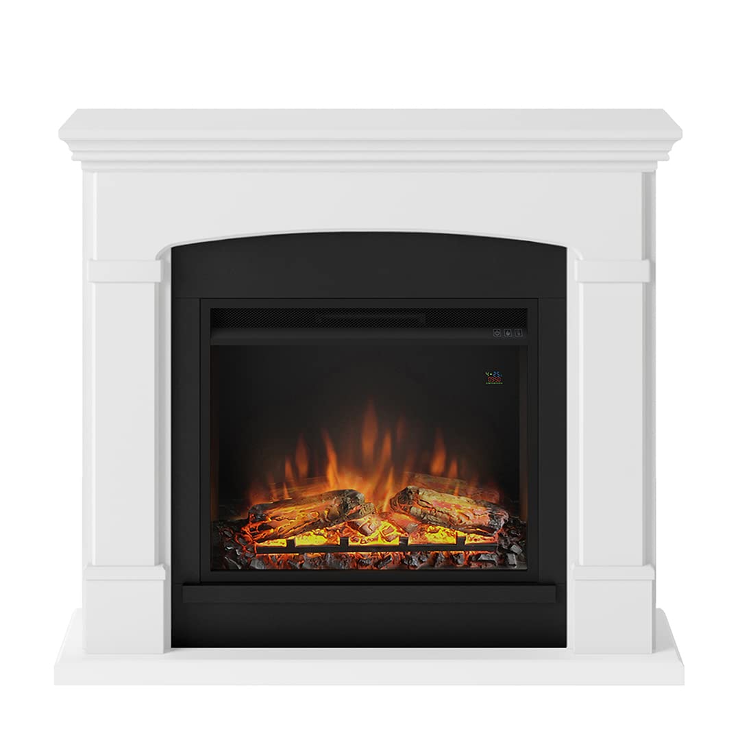 TAGU Helmi Camino elettrico con PowerFlame, riscaldamento e termostato, timer 7 giorni, effetto fiamma LED, telecomando (Bianco puro)