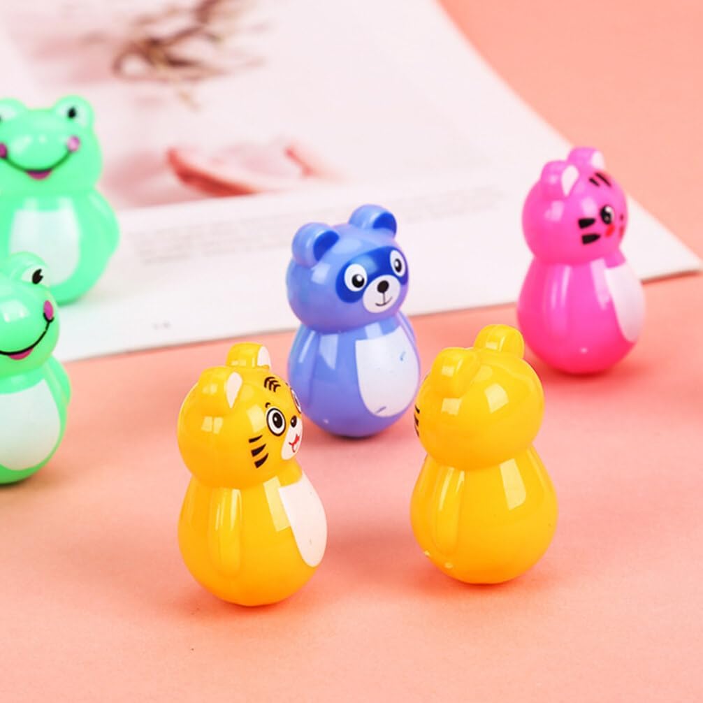 Toyvian Desktop Tumbler Decoration 24PCS Baby Tumbler Mini Animal Panda Baby Weeble Wobble Bear Tummy Time Rock Egg Shakers Montessori Balancing for