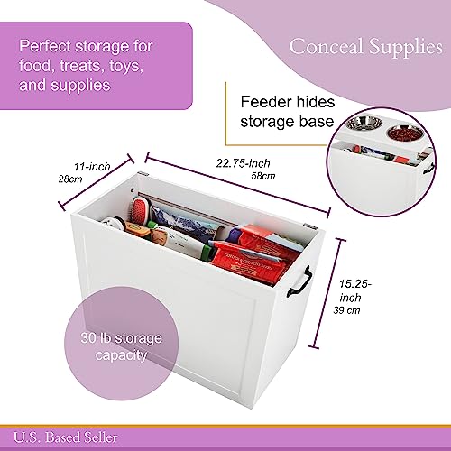 Mimu Elevated Dog Bowl With Storage, White Tall Feeder - Raised Dog Bowl Stand Large Feeding Station With 2 Pet Bowls #TOP3