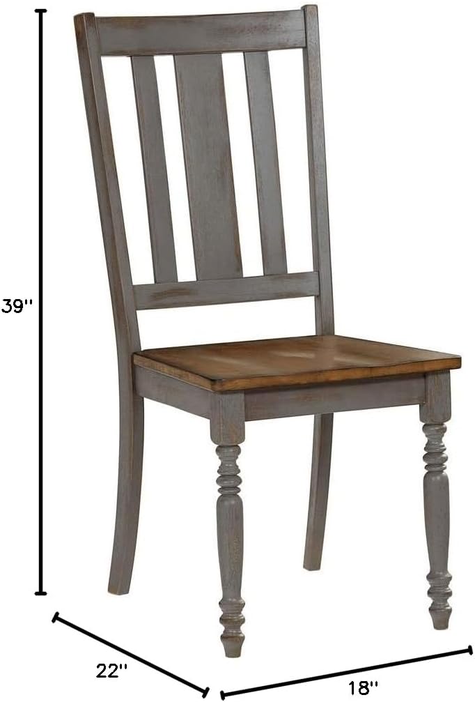 Oak and Brushed Gray Slat Back Side Chair Set