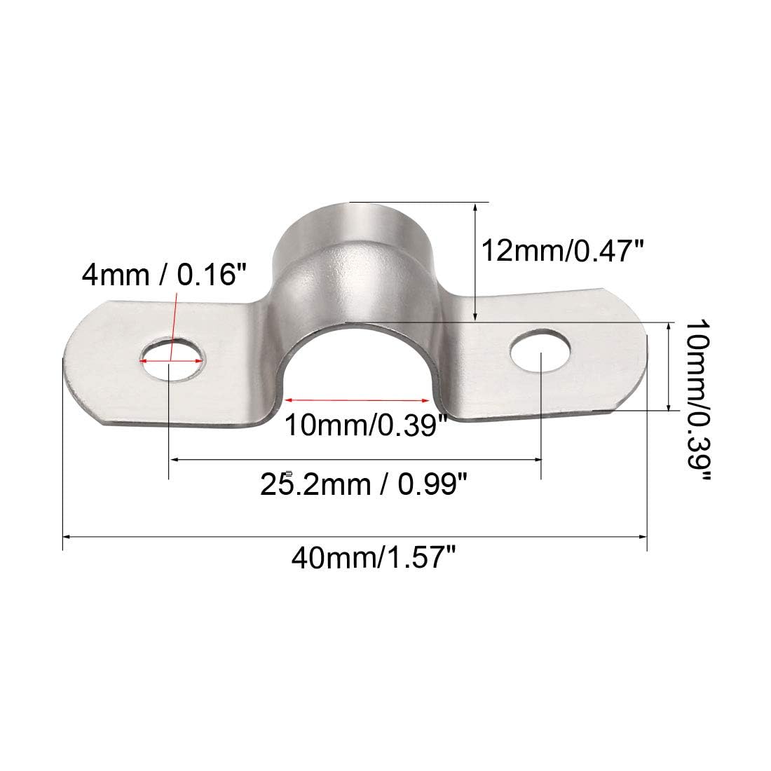 TA-VIGOR 20Pcs Rigid Pipe Straps, 10mm 2 Holes Stainless Steel Tension Tube Clip Clamp - Image 2