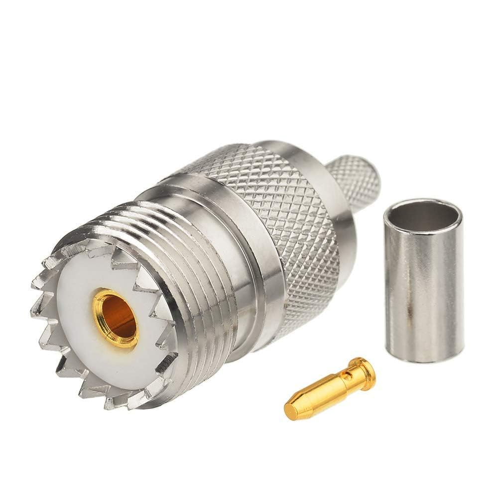 Superbat Conector UHF RG58 PL259 Macho + SO239 Hembra Crimpado y Soldadura 50 Ohm para Radio CB Antena UHF/VHF Radioaficionados Medidor SWR Cable RG58 RG142 RG400 LMR-195 RG303 RG141 (10 Piezas)