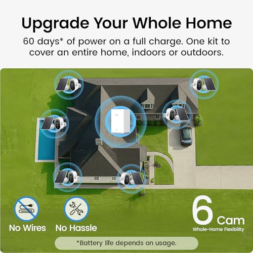 Image of aosu Solar Security Cameras Wireless Outdoor, 2K HD Home Security Camera System, PIR + AI Human Detection, Color Night Vision, Easy to Set Up, Local Storage, No Subscription Required, 6-Cam Kit