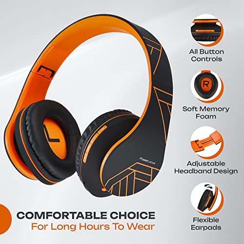 Bluetooth Koptelefoons, PowerLocus P2 draadloze Over-Ear Koptelefoon Inklapbaar, Met microfoon, Micro SD slot, FM Radio, draadloze en kabel Koptelefoon voor Smartphone, Tablets, Laptops, TV (Oranje) - Afbeelding 3