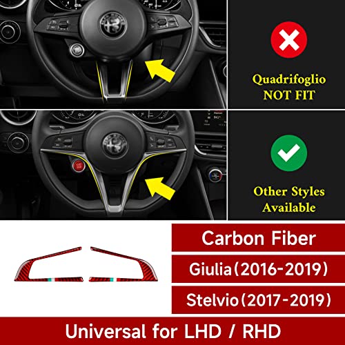 Image of 2PCS Car Steering Trim Sticker Cover Carbon Fiber Decal fits for Alfa Romeo Giulia 952 Stelvio 949 2016 2017 2018 2019 Interior Accessories (Red)