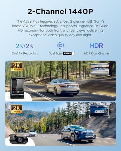 Viofo A229 Plus Dash Cam Front And Rear, Dual Starvis 2 Sensors, 2 Channel Hdr, 1440P+1440P Voice Control Car Dash Camera thumb #1