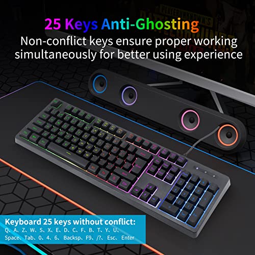 Huo Ji Gaming Keyboard Usb Wired With Rainbow Led Backlit, Quiet Floating Keys, Mechanical Feeling, Spill Resistant, Ergonomic For Xbox, Ps Series, Desktop, Computer, Pc (Black) #TOP2