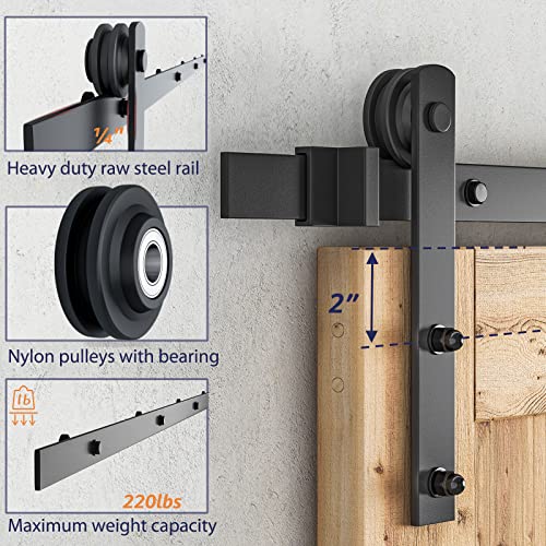 Image of SMARTSTANDARD 7.5ft Sliding Barn Door Hardware kit, Fit 42-45 inch W Doorpanel