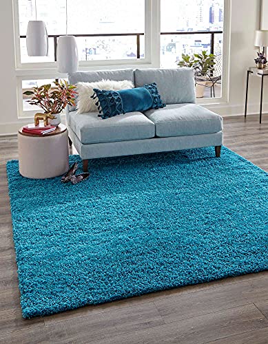 Image of Urban Modern Decor Features 6x8 Feet Modern Soft Shaggy Carpet Thick, Fluffy & 2 inch Pile Shag Rug for Your Kids Room, Bedroom & Livingroom(6x8 feet, Turquoise Plain)