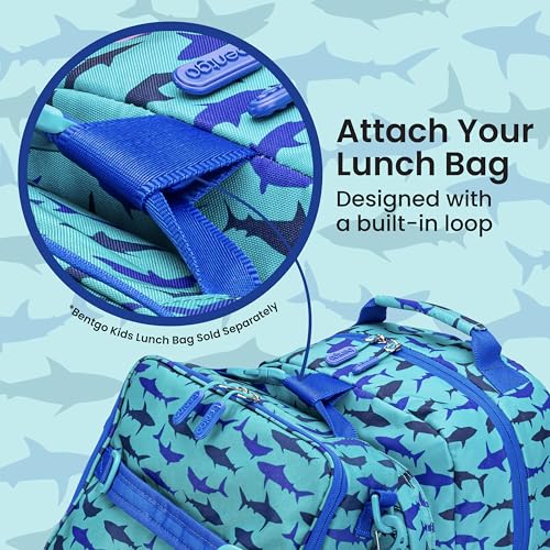 Image of Bentgo Kids Backpack - Lightweight 14 inch Backpack in Fun Prints for School, Travel, & Daycare, Ideal for Ages 4+, Roomy Interior, Durable & Water-Resistant Fabric, & Loop for Lunch Bag (Shark)