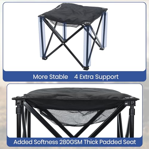 XplrKamp Padded Camping Stool, 18" 500lb Oversized Foot Rest, Black, 1 - image 3