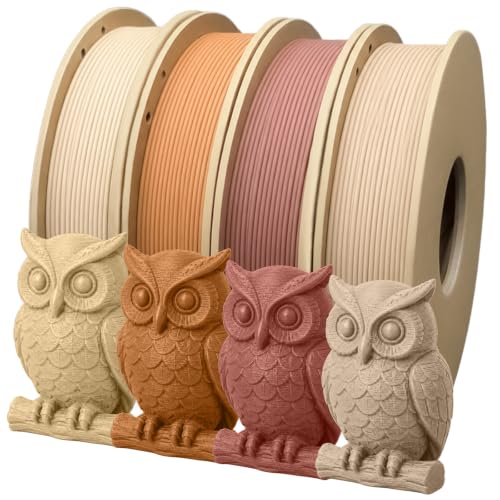 Image of Wood PLA+ 3D Printer Filament Bundle, Add More Than 20% Real WoodFiber, Wood Grain PLA+ Filament 1.75mm, Fits Most 3D Printers, Ideal as Gift - 4 Spools 250g Each (Oak, Teak, Cherry, Light)