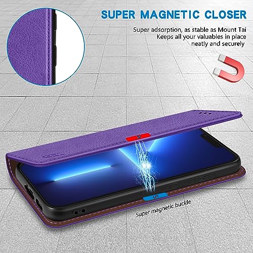 Image of ZZXX iPhone 13 Pro 6.1 inch Cellular Phone Case, Wallet with RFID Blocking, Card Slot, Magnetic Leather Flip Protective Cover (Purple)
