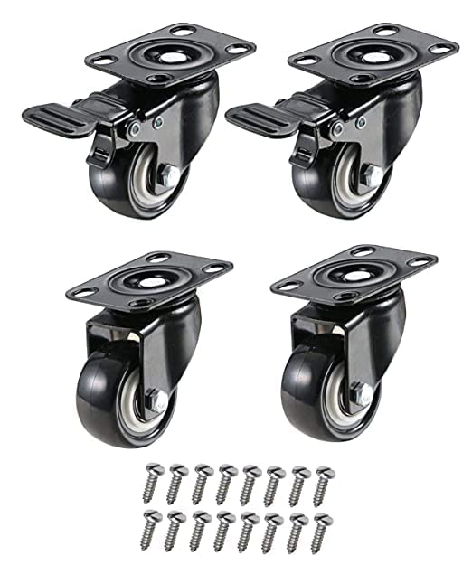 Hkey Swivel Rubber Caster Wheel with and Without Break 50 mm 200 kg Capacity with Screws Set of 4 Pieces
