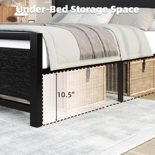 Image of Catrimown Queen Bed Frame with Headboard, Queen Metal Platform Bed Frame with Steel Slat Support, 10.5 in Storage Clearance, No Box Spring Needed, Easy Assembly, Black