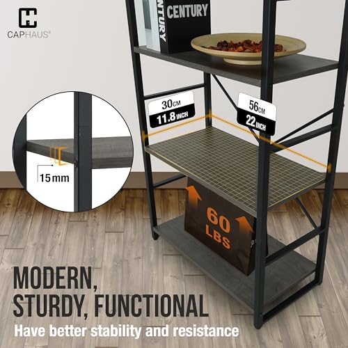 Image of CAPHAUS 4 Tier Bookshelf, 24 Inch Width Free Standing Shelf, Bookcase Shelf Storage Organizer, Industrial Book Shelves for Home Office, Living Room, Kitchen, Dark Grey Vintage Shelves & Metal Frame