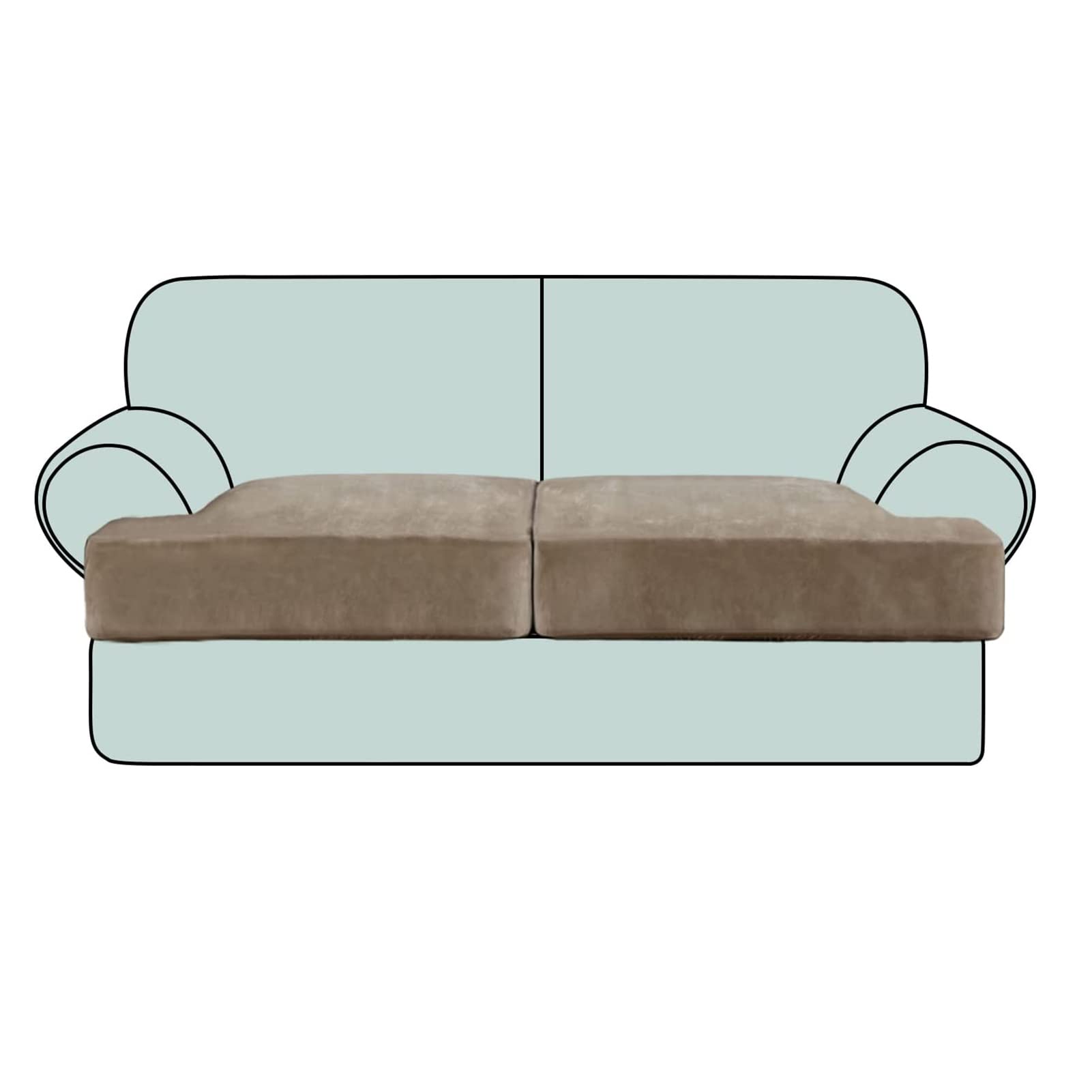 Stretch Velvet T Cushion Sofa Slipcovers, Individually Sofa Cushion Covers for Cushion Couch Seat Cushion Covers, Sofa Seat Cushion Covers with Elastic Bands Machine Washable (Taupe,2 Seater/Loveseat)