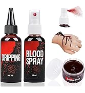 Fake Blood Set, 2.1oz Fake Blood Spray and 2.1oz Dripping Blood and 1.41oz Coagulated Gel Blood, ...