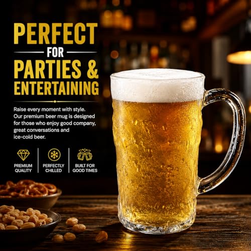 Image of WRINGO Premium Beer Glasses 450 ML Beer Mug, Traditional Beer Mug Glasses Set, Perfect for Everyday Drinking,Cocktail Bars Home (Set of 2)