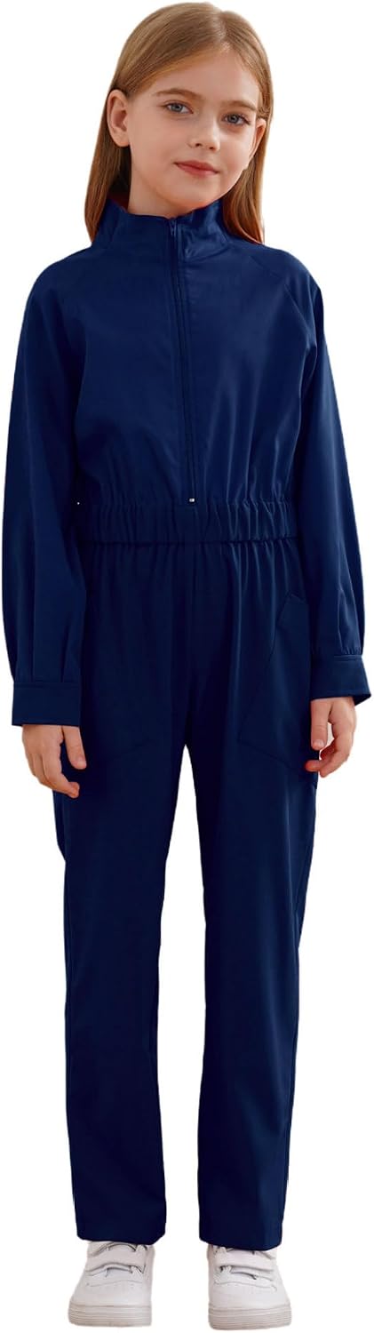 Kids Boys Girls Cargo Coveralls Long Sleeve Zipper Jumpsuit Halloween Mechanic Suit Carnival Dress Up
