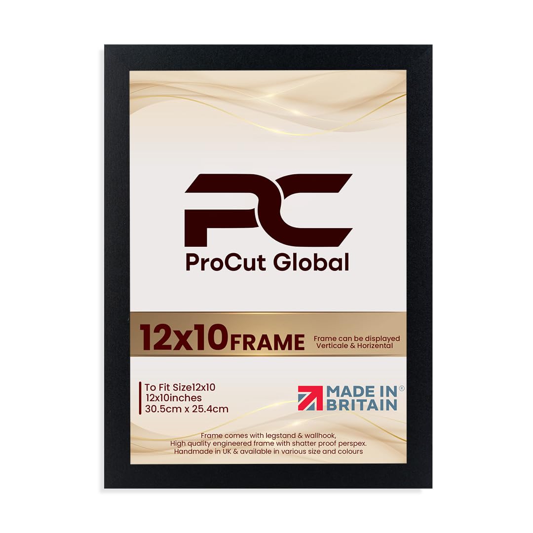 Procut Global 12X10 Black Picture Frames – Sleek Wooden Photo Frame with Shatterproof Perspex for Wall or Tabletop – Perfect for Posters, Certificates, Prints–Multiple Sizes & Colors Available