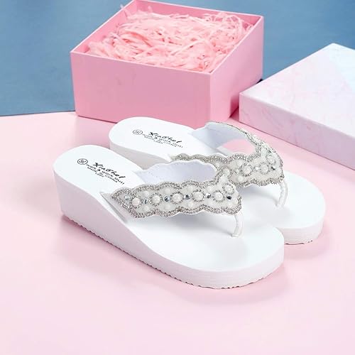 Vista 6 de Holibanna Sandalias de cuña brillante con punta abierta para mujer, sandalias de meter para playa, viajes, interiores y exteriores