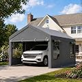Nuturelly 12x20 FT Heavy Duty Carport Canopy, Portable Carport with Roll-Up Mesh Windows & Removable Sidewalls, All-Weather Shelter for SUV, Truck, Boat, Gray