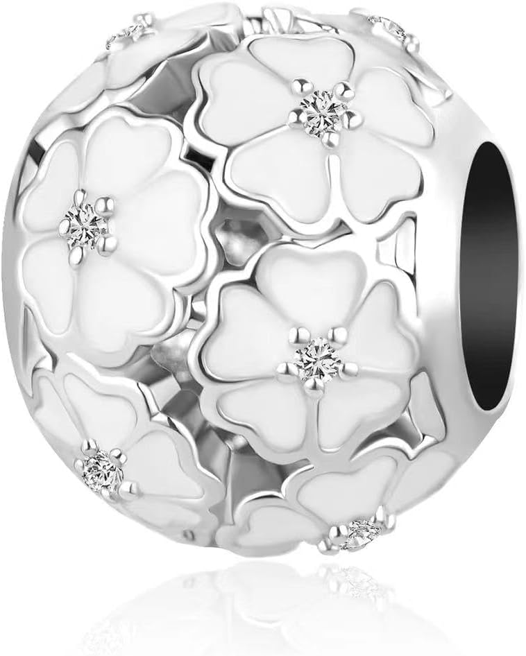 Pink White Flower Charms for Pandora Bracelet for Women Silver Flower Charm for Bracelet Necklace Pendant for Women Jewelry