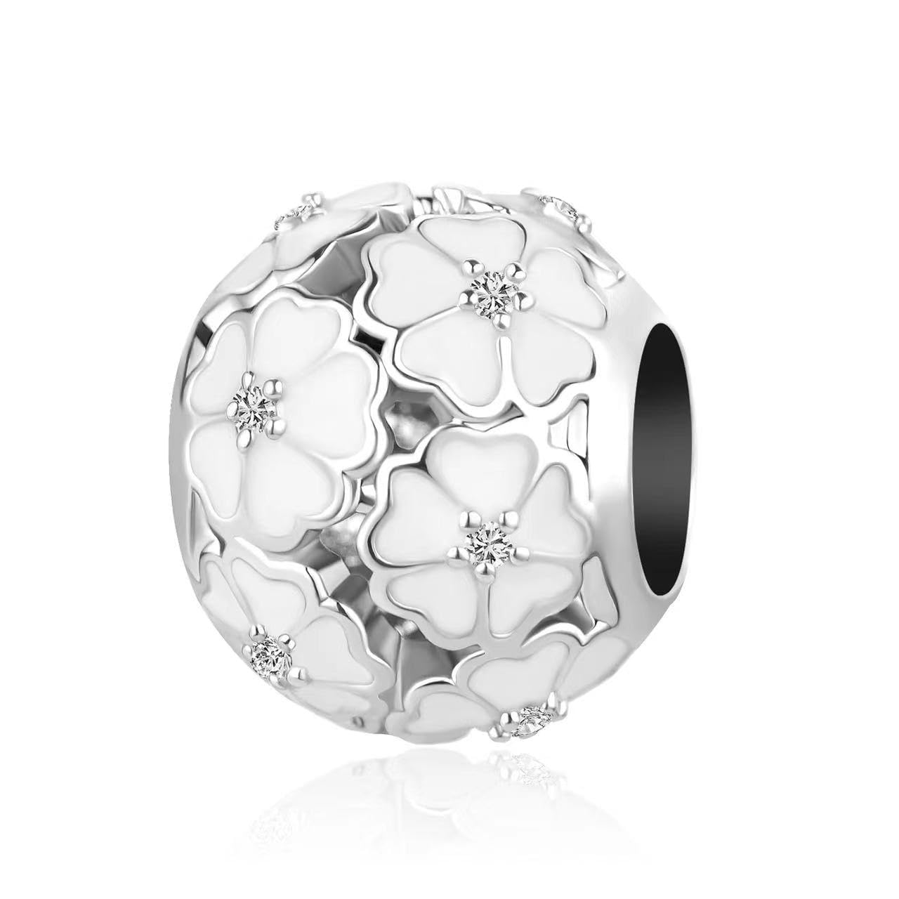 Cuentas florales de plata compatibles con pulsera Pandora 2