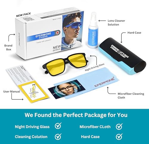 Image of EFERMONE Night Driving Glasses with Cleaning Kit, Yellow Polarized Lens, UV400, Anti-Glare Glasses for Riding Bike and Car