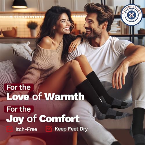 Image of Buttons & Pleats Wool Socks for Men & Women Merino Thermal Warm Cozy Winter Boot Sock