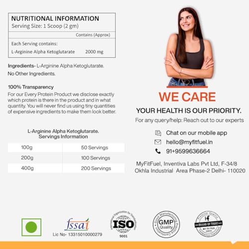 Image of MyFitFuel L Arginine Alpha-Ketoglutarate (AAKG) Pre Workout Powder | 200gm (Unflavoured)