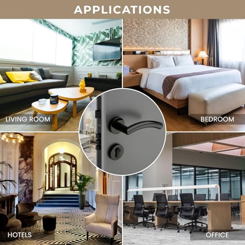 Image of LAPO Mortise Door Lock for Home Main Door & Bedroom with Handle | 50x85mm Body | Heavy-Duty 70mm Cylinder | 3 Brass Keys | Left-Right Fit 30-50mm Door Home Office Hotel | Black Finish | CMH-5T