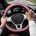 Rdxcv Bling Steering Wheel Cover, Comfortable Leather Steering Wheel Protective Cover with Rhinestones, 15 Inch Anti-Slip Grip Sparkling Car Wheels Protector for Women Girls (Pink)