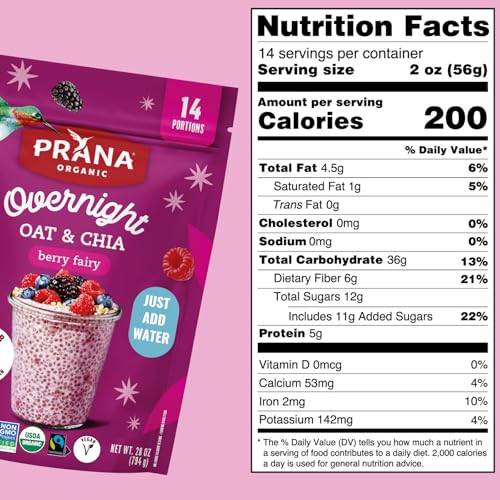 Prana Organic Overnight Chia with Oats Berry Fairy | Rich in Fiber & Protein, Vegan, Non-GMO | Ready to Eat Breakfast - 28 oz Bags - 2 Pack - Thumbnail 2
