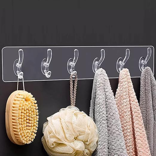 Blase enterprise Wall Hanger Hooks for Hanging Clothes Home Kitchen Office Bathroom Bedroom Door Organizers Accessories Items (6-Hook-Hanger-Transparent, 1.00)