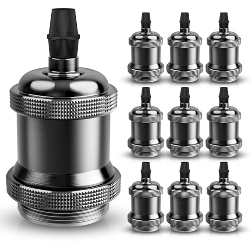 Image of DiCUNO Vintage E26 Lamp Socket, Edison Retro Pendant Lamp Holder, Industrial and Decorative for DIY Lighting, 600℃ Heat Resistant 10 Packages (Color: Pearl Black)