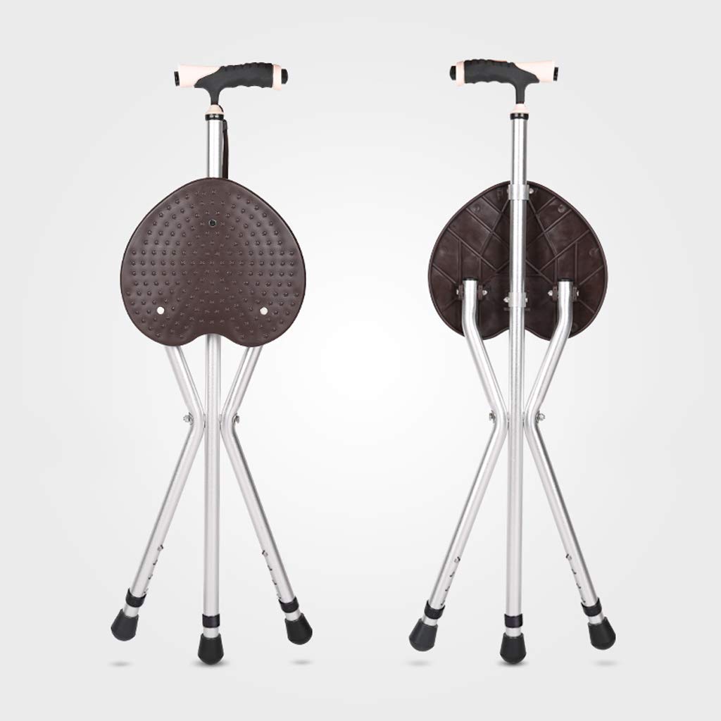 Taburete de bastón, Asientos de bastón de 3 Patas, Asiento de Silla con muleta, Asientos de bastón de 3 Patas, Combo de Silla de bastón, bastón Plegable, con luz LED, Ligero y Ajustable, Ideal para