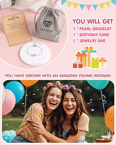 Image of Happy Birthday Gifts for Her, Pearl Bracelet for 10 13 16 Year Old Daughter Granddaughter Niece Women