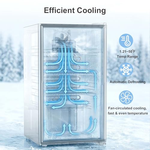 Image of Antarctic Star Beverage Refrigerator Auto Defrost Mini Fridge, 130 Can with Glass Door &Adjustable Shelves, 21-50F Temp Control,Beverage Cooler for Soda, Beer, Wine, Home Bar, Office, 3.2 Cu.Ft