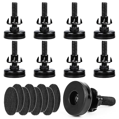 RUNEAY Juego de 8 patas ajustables en altura, M10 x 55 mm, patas de acero inoxidable con tuercas de impacto y fieltro para armarios, sofás, mesas, sillas con patas de madera, color negro