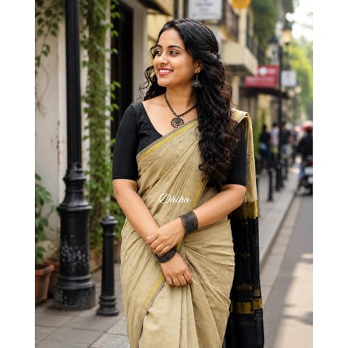Image of Original Maheswari Cotton Silk Saree for Women | Kanjivaram Pure Silk Cotton Sari with Blouse | Zari Work | Tassels | Handloom Weave
