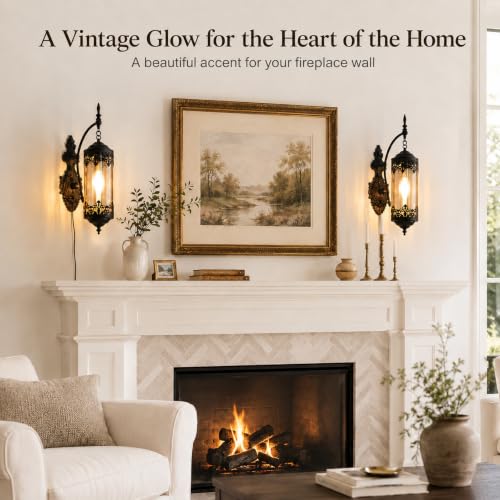 Image of Rustic Gothic Plug in Wall Sconce with Glass