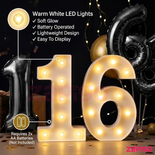 Image of Balloonistics Black 40-Inch Foil Number 10 Balloon with Matching LED Marquee Light - Combo Set for 10th Birthday, Anniversary, Party Decoration, Photo Booth Backdrop, Cake Table Decor