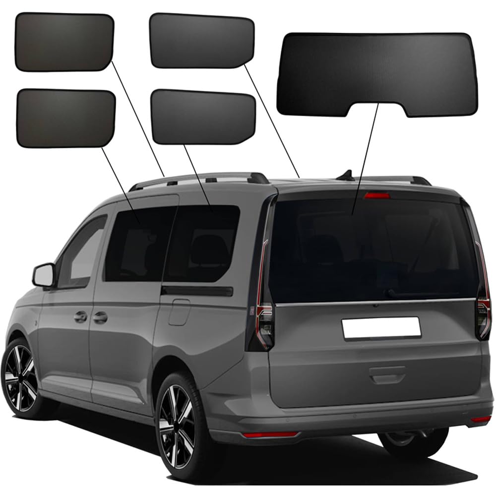Sicht- & Sonnenschutz kompatibel mit Volkswagen Caddy Maxi Van 2022- & Ford Grand Tourneo Connect 2022-, Schwarz