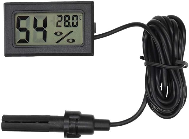 Eidyer Digital Thermometer Hygrometer, Mini Probe Embedded Thermometers Temperature Humidity Gauge Meter for Reptile Incubator Aquarium Poultry Office Living Room -Black, 4.8cm×2.8cm×1.5cm